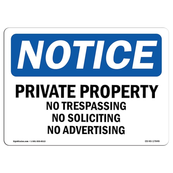 Sign, 3.5" H, 5" W, Private Property No Trespass Soliciting Sign, Landscape, NS-D-35-L-17848-10PK